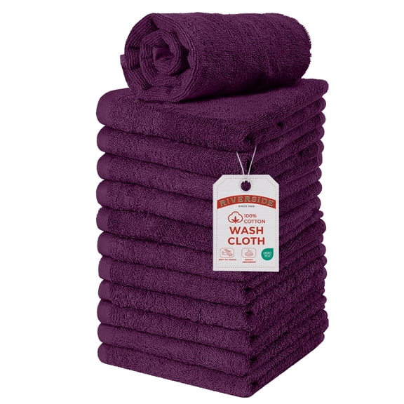 RIVERSIDE 12 Pack Luxury Washcloths 12x12 with Soft Cotton 400 GSM Quick Dry and Absorbent for Face & Body - Purple