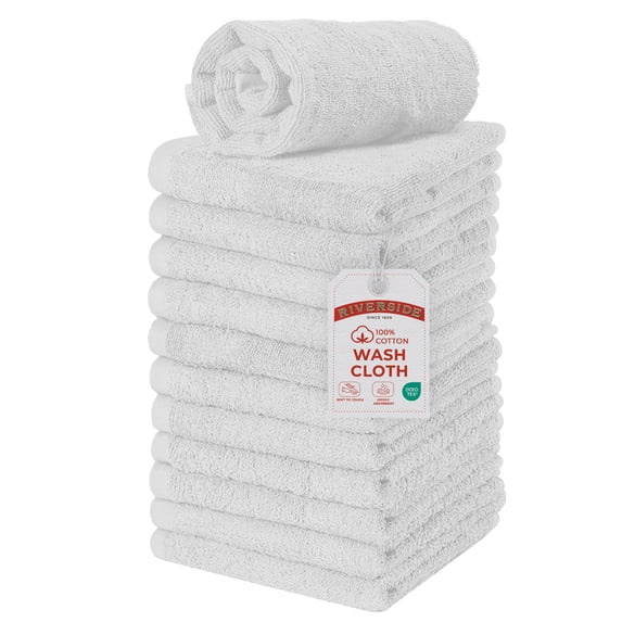 RIVERSIDE 12 Pack Luxury Washcloths 12x12 with Soft Cotton 400 GSM Quick Dry and Absorbent for Face & Body - White