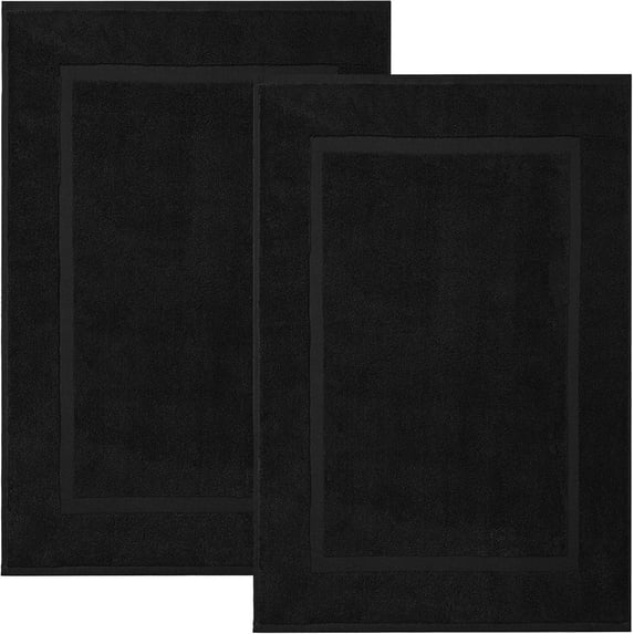 RIVERSIDE 2 Pack Black Bath Mats 21x34 Soft and Absorbent Cotton Bathroom Rugs Set