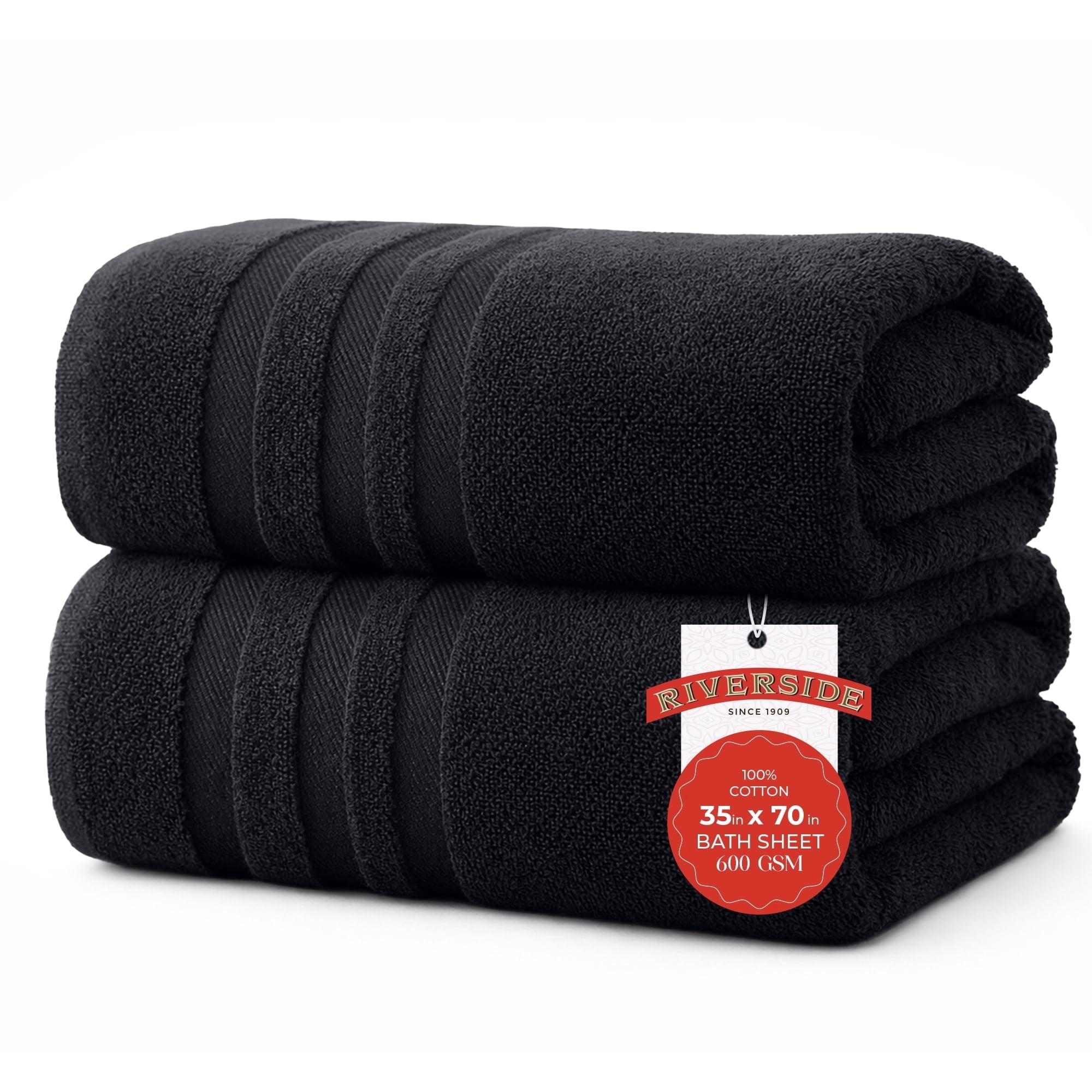 RIVERSIDE 2 Pack Luxury Bath Sheets 35×70 Soft Quick Dry Extra Large Cotton Towels 600 GSM Hotel Quality Spa - Charcoal