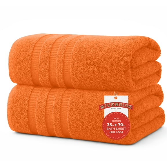 RIVERSIDE 2 Pack Luxury Bath Sheets 35×70 Soft Quick Dry Extra Large Cotton Towels 550 GSM Hotel Quality Spa - Orange