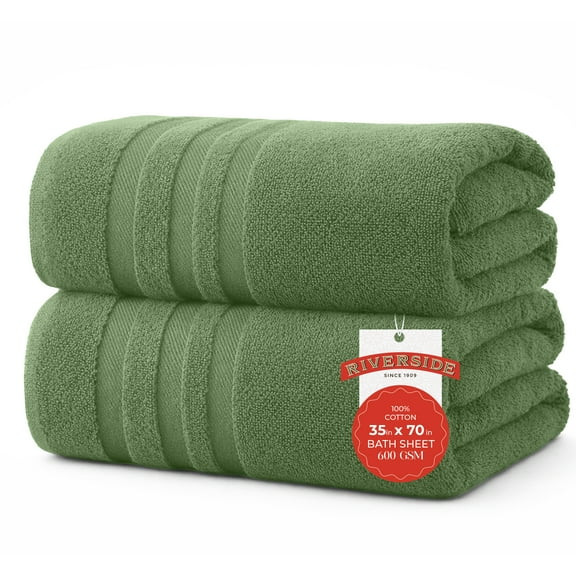 RIVERSIDE 2 Pack Luxury Bath Sheets 35×70 Soft Quick Dry Extra Large Cotton Towels 550 GSM Hotel Quality Spa - Sage