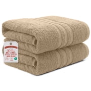 RIVERSIDE 2 Pack Luxury Bath Sheets 35 70 Soft Quick Dry Extra Large Cotton Towels 600 GSM Hotel Quality Spa - Tan