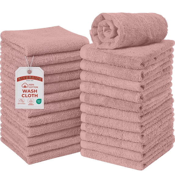 RIVERSIDE 24 Pack Luxury Washcloths 12x12 with Soft Cotton 400 GSM Quick Dry and Absorbent for Face & Body - Dusky Pink