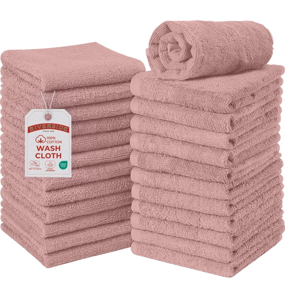 RIVERSIDE 24 Pack Luxury Washcloths 12x12 with Soft Cotton 400 GSM Quick Dry and Absorbent for Face & Body - Dusky Pink