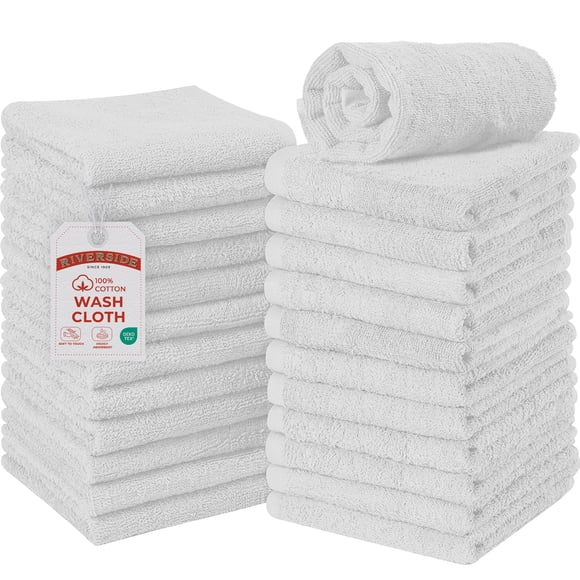 RIVERSIDE 24 Pack Luxury Washcloths 12x12 with Soft Cotton 400 GSM Quick Dry and Absorbent for Face & Body - White