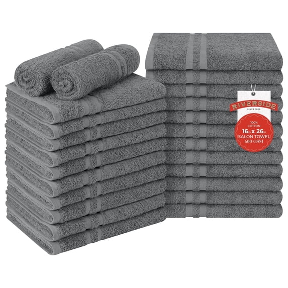 RIVERSIDE 24 Pack Salon Towel 16x26 Ultra Soft Absorbent Cotton Hand Towels for Salon and Spa - Gray