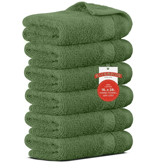 RIVERSIDE 6 Pack Hand Towels 16x28 Luxury Plush Cotton 600 GSM Absorbent Quick Dry Hotel Quality for Bathroom Spa - Sage