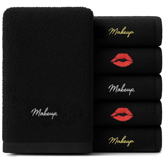 RIVERSIDE 6 Pack Makeup Remover Towels 13x13 Organic Cotton Face Washcloth - Black