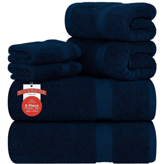 RIVERSIDE 6 Piece Towel Set Soft Quick Drying Cotton Bath Towel for Gym, Spa and Bathroom - Dark Blue