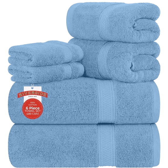 RIVERSIDE 6 Piece Towel Set Soft Quick Drying Cotton Bath Towel for Gym Spa and Bathroom - Electric Blue