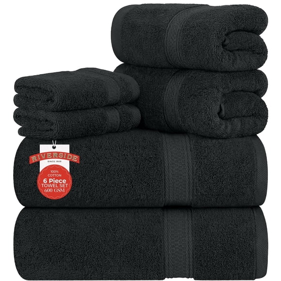 RIVERSIDE 6 Piece Towel Set Soft Quick Drying Cotton Bath Towel for Gym Spa and Bathroom - Gray