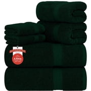 RIVERSIDE 6 Piece Towel Set Soft Quick Drying Cotton Bath Towel for Gym Spa and Bathroom - Hunter Green