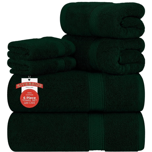 RIVERSIDE 6 Piece Towel Set Soft Quick Drying Cotton Bath Towel for Gym Spa and Bathroom - Hunter Green
