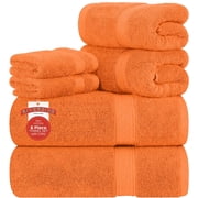 RIVERSIDE 6 Piece Towel Set Soft Quick Drying Cotton Bath Towel for Gym Spa and Bathroom - Orange