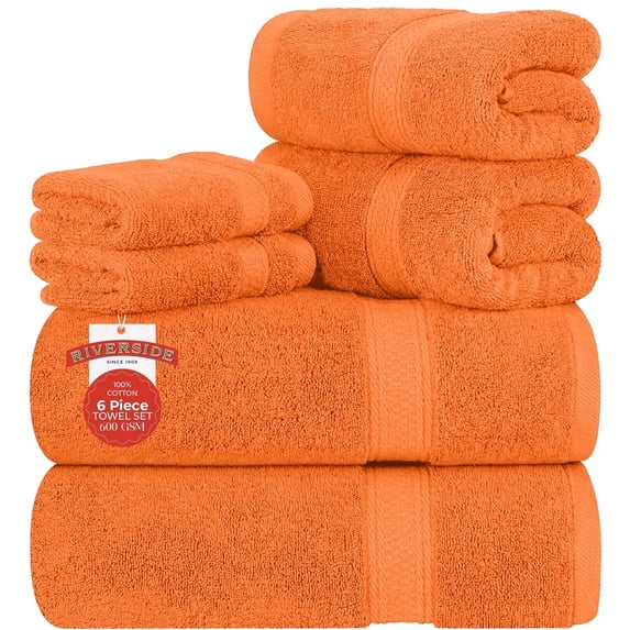 RIVERSIDE 6 Piece Towel Set Soft Quick Drying Cotton Bath Towel for Gym, Spa and Bathroom - Orange