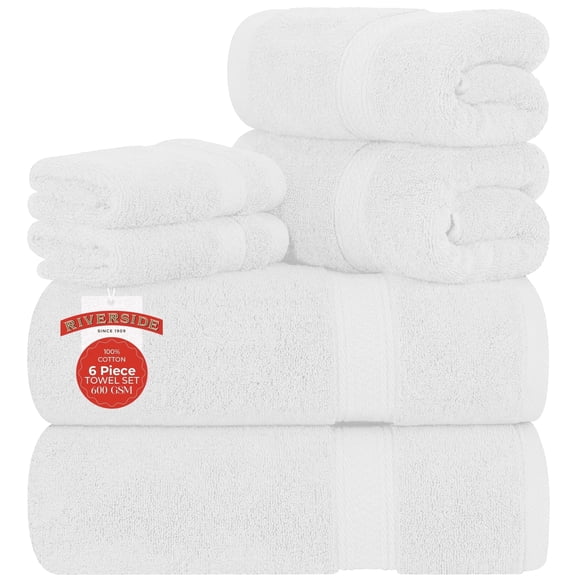 RIVERSIDE 6 Piece Towel Set Soft Quick Drying Cotton Bath Towel for Gym Spa and Bathroom - White