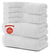 RIVERSIDE 8 Piece Cotton Towel Set 2 Bath 27x54 and 2 Hand Towels 16x28 with 4 Washcloths 12x12 Soft Absorbent - White