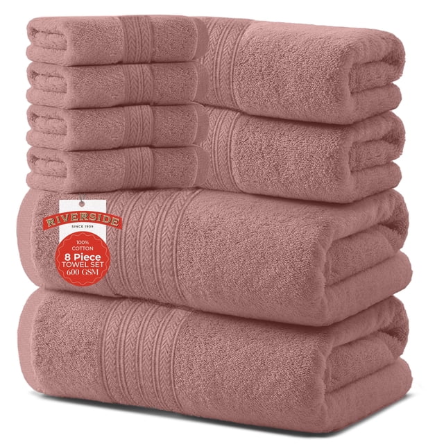 RIVERSIDE 8 Piece Towel Set, Soft Absorbent Cotton Towels for Home ...