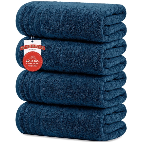 RIVERSIDE Bath Towel 4 Pack 30x60 Soft Cotton Large Quick Drying Towels for Beach and Pool Party - Dark Blue