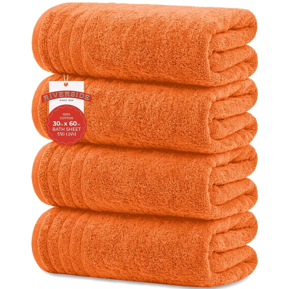 RIVERSIDE Bath Towel 4 Pack 30x60 Soft Cotton Large Quick Drying Towels for Beach and Pool Party - Orange