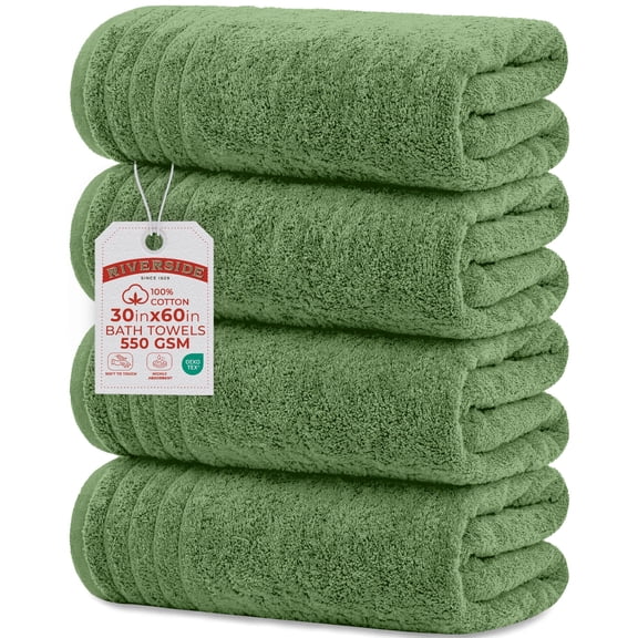 RIVERSIDE Bath Towel 4 Pack 30x60 Soft Cotton Quick Drying Large Towels for Bathroom - Sage