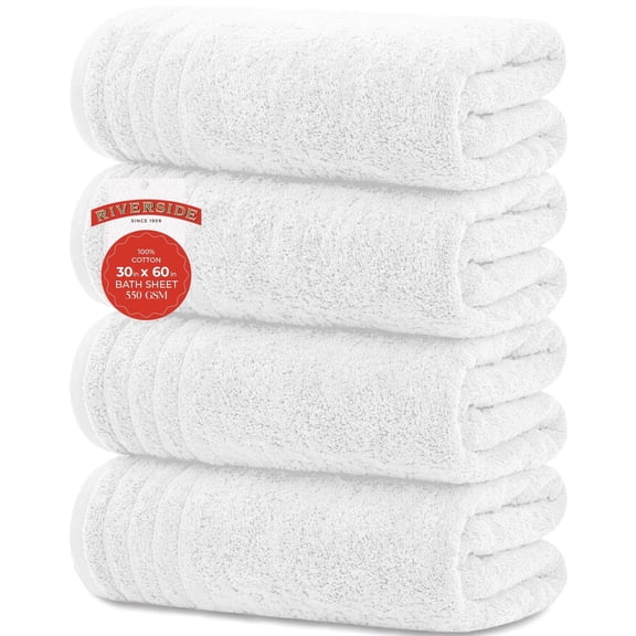 RIVERSIDE Bath Towel 4 Pack 30x60 Soft Cotton Large Quick Drying Towels for Beach and Pool Party - White