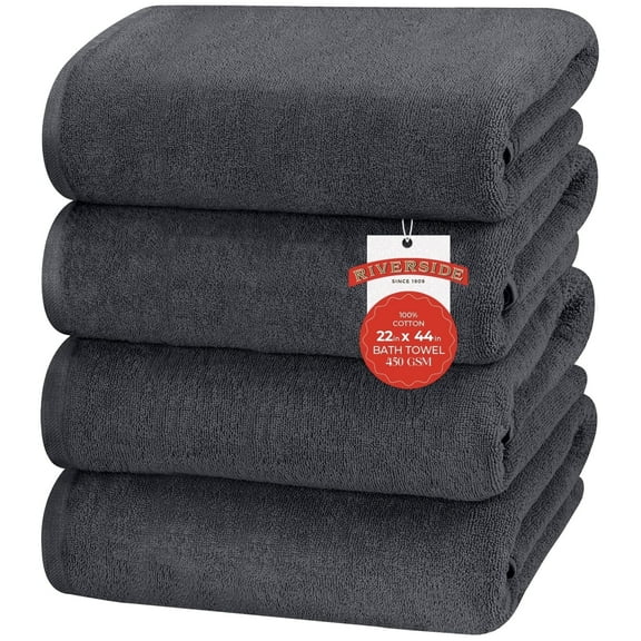 RIVERSIDE Cotton Bath Towels 22 x 44 Set of 4 Soft 450 GSM Quick Dry and Lightweight for Bathroom Spa - Charcoal