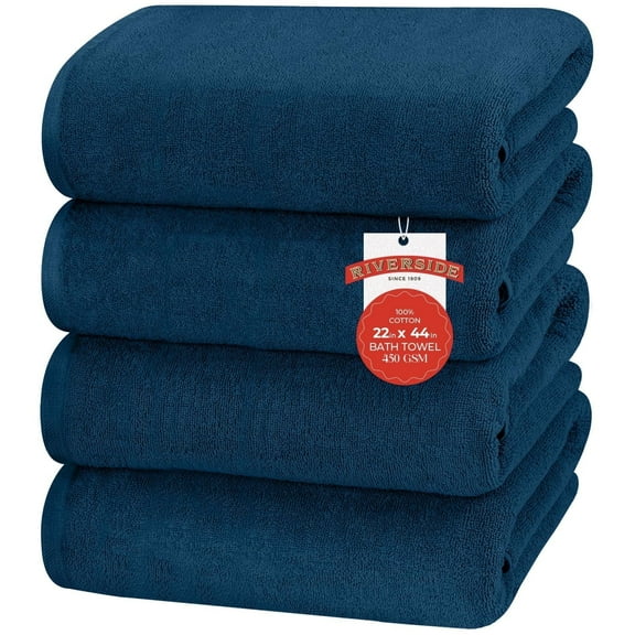 RIVERSIDE Cotton Bath Towels 22 x 44 Set of 4 Soft 450 GSM Quick Dry and Lightweight for Bathroom Spa - Dark Blue