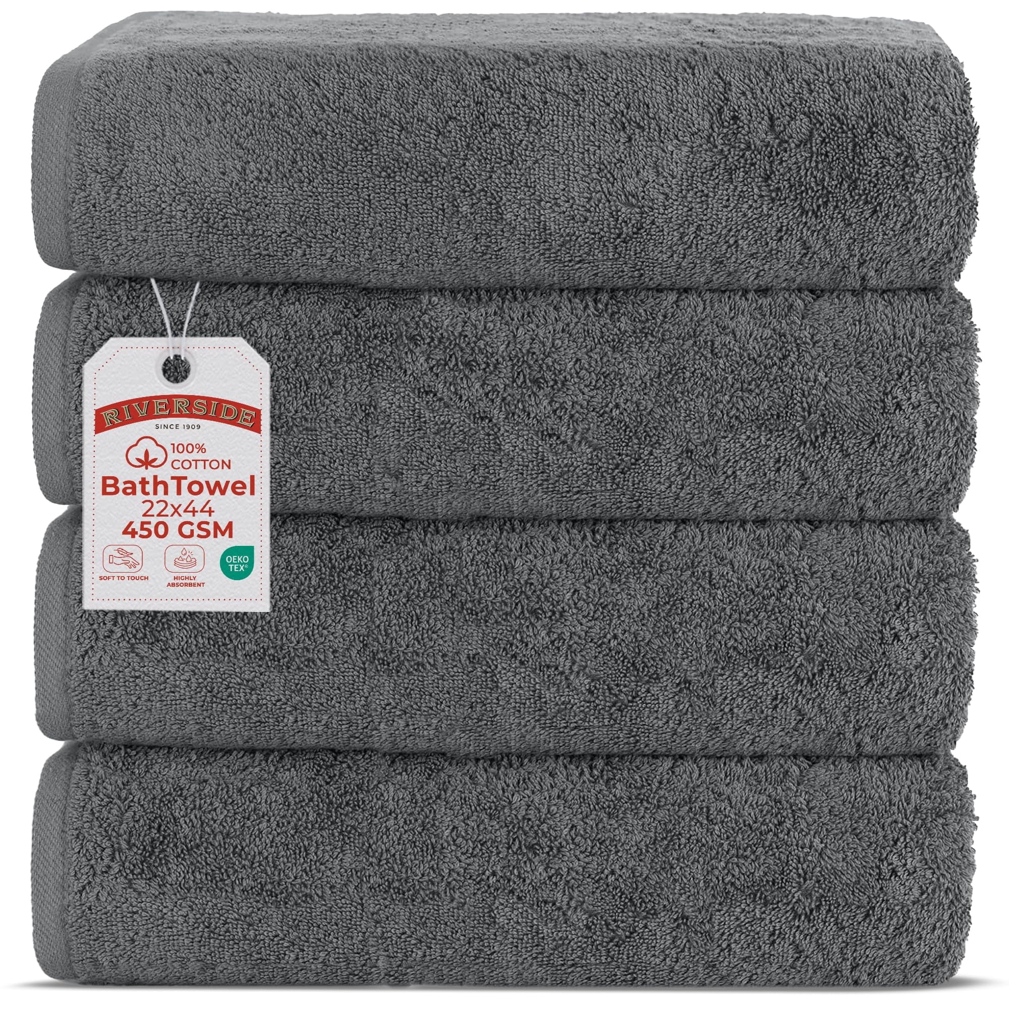 RIVERSIDE, Cotton Bath Towels, 22x44, Set of 4, Gray - Walmart.com