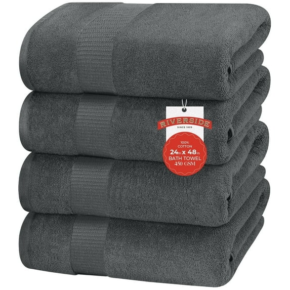 RIVERSIDE Cotton Bath Towels 24 x 48 Set of 4 with 450 GSM Soft Quick Dry and Lightweight for Bathroom Spa - Gray