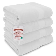 RIVERSIDE Cotton Bath Towels 24 x 48 Set of 4 with 450 GSM Soft Absorbent and Lightweight for Bathroom Spa - White