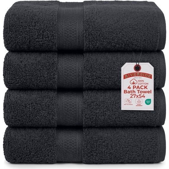 RIVERSIDE Cotton Large Bath Towels 27 x 54 Set of 4 with 600 GSM Soft Absorbent for Hotel & Spa - Charcoal