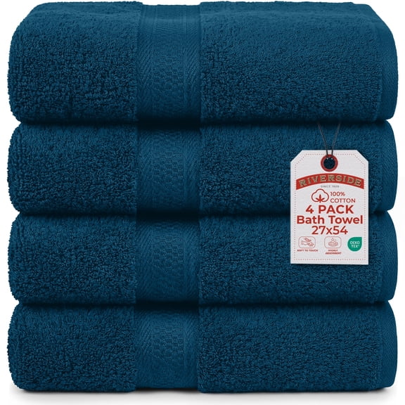 RIVERSIDE Cotton Large Bath Towels 27 x 54 Set of 4 with 600 GSM Soft Absorbent for Hotel & Spa - Dark Blue