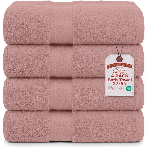 RIVERSIDE Cotton Large Bath Towels 27 x 54 Set of 4 with 600 GSM Soft Absorbent for Hotel & Spa - Dusky Pink