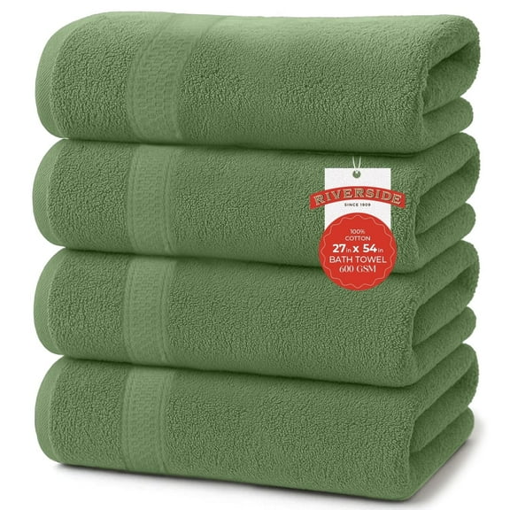 RIVERSIDE Ring Spun Cotton Bath Towels 27 x 54 Set of 4 Soft 600 GSM Highly Absorbent and Quick Dry - Sage