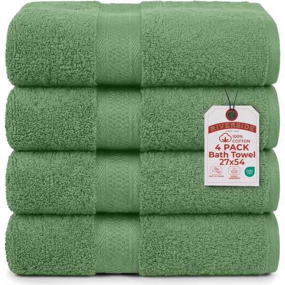 RIVERSIDE Cotton Large Bath Towels 27 x 54 Set of 4 with 600 GSM Soft Absorbent for Hotel & Spa - Sage