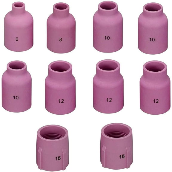 RIVERWELD Large TIG Gas Lens Alumina Nozzle Ceramic Cups Kit 53N87#12 3/4" 53N88#10 5/8" 53N89#15 15/16" 57N74#8 1/2" 57N75#6 3/8" Fit SR DB WP 9 17 20 18 26 TIG Welding Torch 10pcs