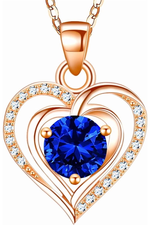 RIVIKO Heart Birthstone Pendant Necklace for Women 925 Sterling Silver Zirconia Necklaces Wedding Anniversary Birthday Mothers Day Jewelry Gifts For Her Mother Wife
