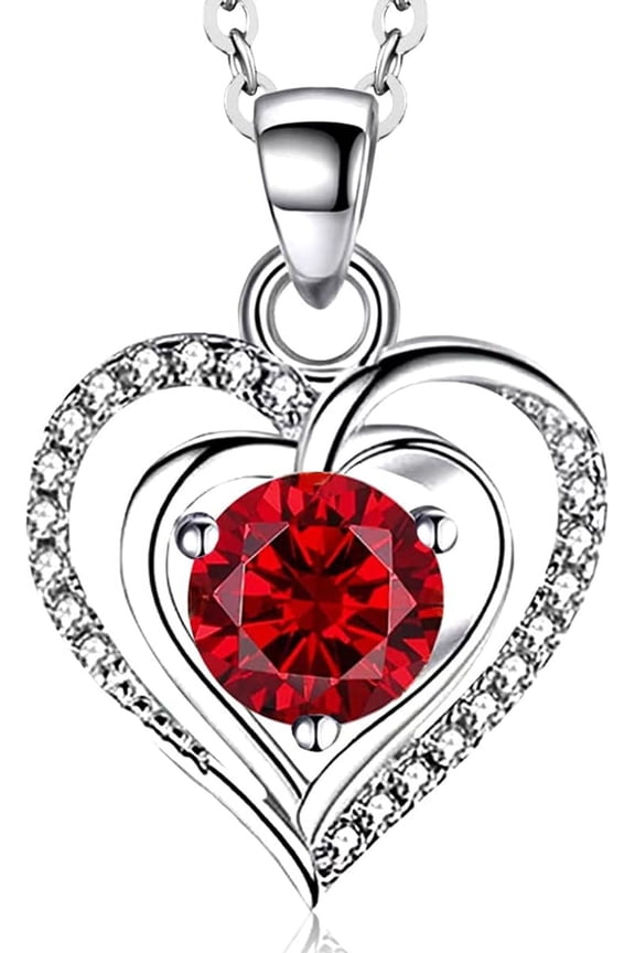 RIVIKO Heart Birthstone Pendant Necklace for Women 925 Sterling Silver Zirconia Necklaces Wedding Anniversary Birthday Mothers Day Jewelry Gifts For Her Mother Wife