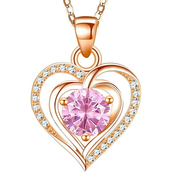 RIVIKO Heart Birthstone Pendant Necklace for Women 925 Sterling Silver Zirconia Necklaces Wedding Anniversary Birthday Mothers Day Jewelry Gifts For Her Mother Wife