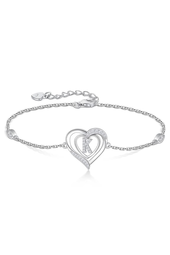 Heart Initial Bracelets for Women, 925 Sterling Dainty Letter Bracelets , Personalized Initial Charm Alphabet Jewelry Valentines Christmas Anniversary Mothers Day Birthday Graduation C113