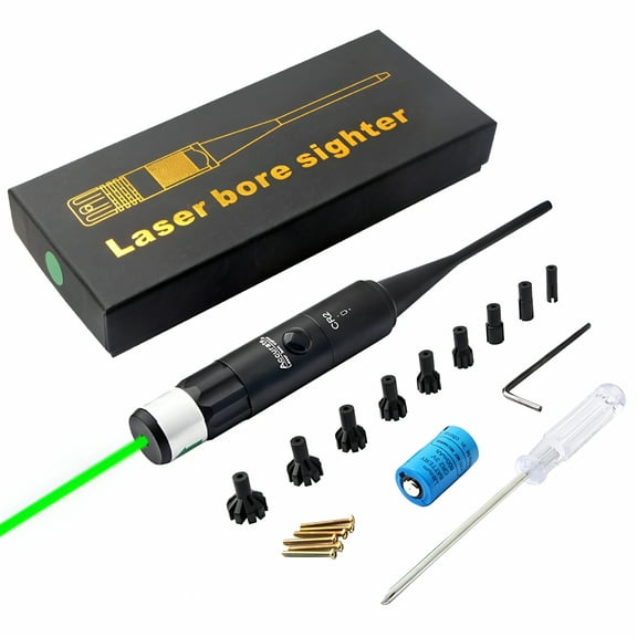 RIVONO Clearance Bore Sight Kit Green Sight BoreSighter with Big Button Switch for 0.177 to 0.50 Caliber with 9 Plastic Hard Joint Adapters