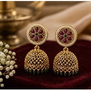 RIVORAH Antique Floral Jhumka Earrings