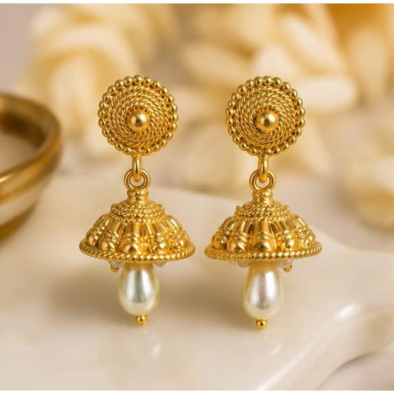 RIVORAH Pearl Drop Jhumka Earrings