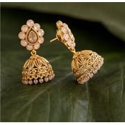 RIVORAH Pearl Drop Temple Jhumka Earrings