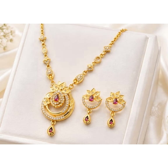 RIVORAH Royal Crescent Pendant Necklace Set