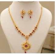 RIVORAH Ruby Peacock Pendant Necklace Set