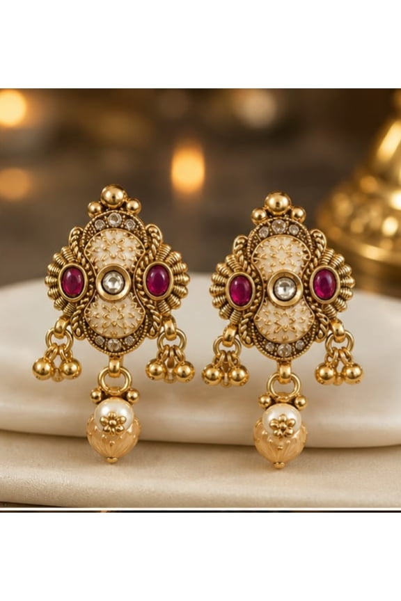 Ruby Pearl Drop Earrings