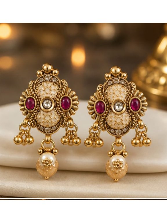 Ruby Pearl Drop Earrings